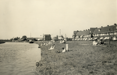 404798 Gezicht op het Merwedeplantsoen langs het Merwedekanaal te Utrecht, met dagrecreanten. Rechts enkele huizen aan ...